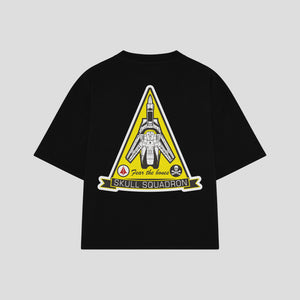 Playera streetwear premium de anime y gaming ExtraLife MX, corte boxy oversized drop shoulder heavyweight en color Deep Black y Off-White, moda urbana mexicana de culto.