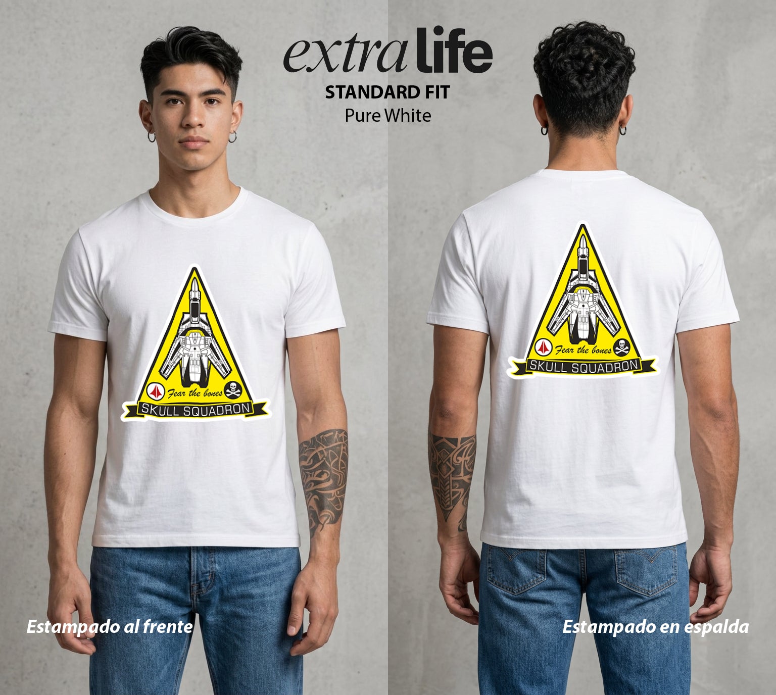 La Cancion del Cosmos | El Escuadron Calavera Calavera #03707 - Playera Standard Fit | Pure White - Foto en modelo
