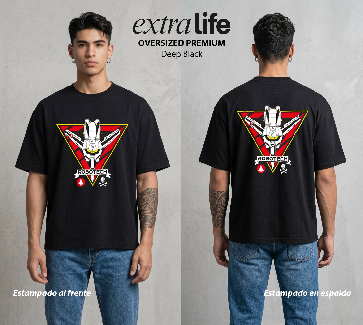 La Cancion del Cosmos | Los Pilotos del Bien Calavera #03708 - Playera Oversized Premium | Deep Black - Foto en modelo
