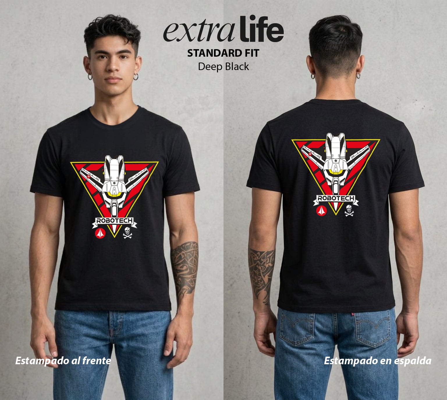 La Cancion del Cosmos | Los Pilotos del Bien Calavera #03708 - Playera Standard Fit | Deep Black - Foto en modelo