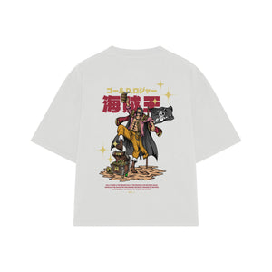 Playera streetwear premium de anime y gaming ExtraLife MX, corte boxy oversized drop shoulder heavyweight en color Deep Black y Off-White, moda urbana mexicana de culto.