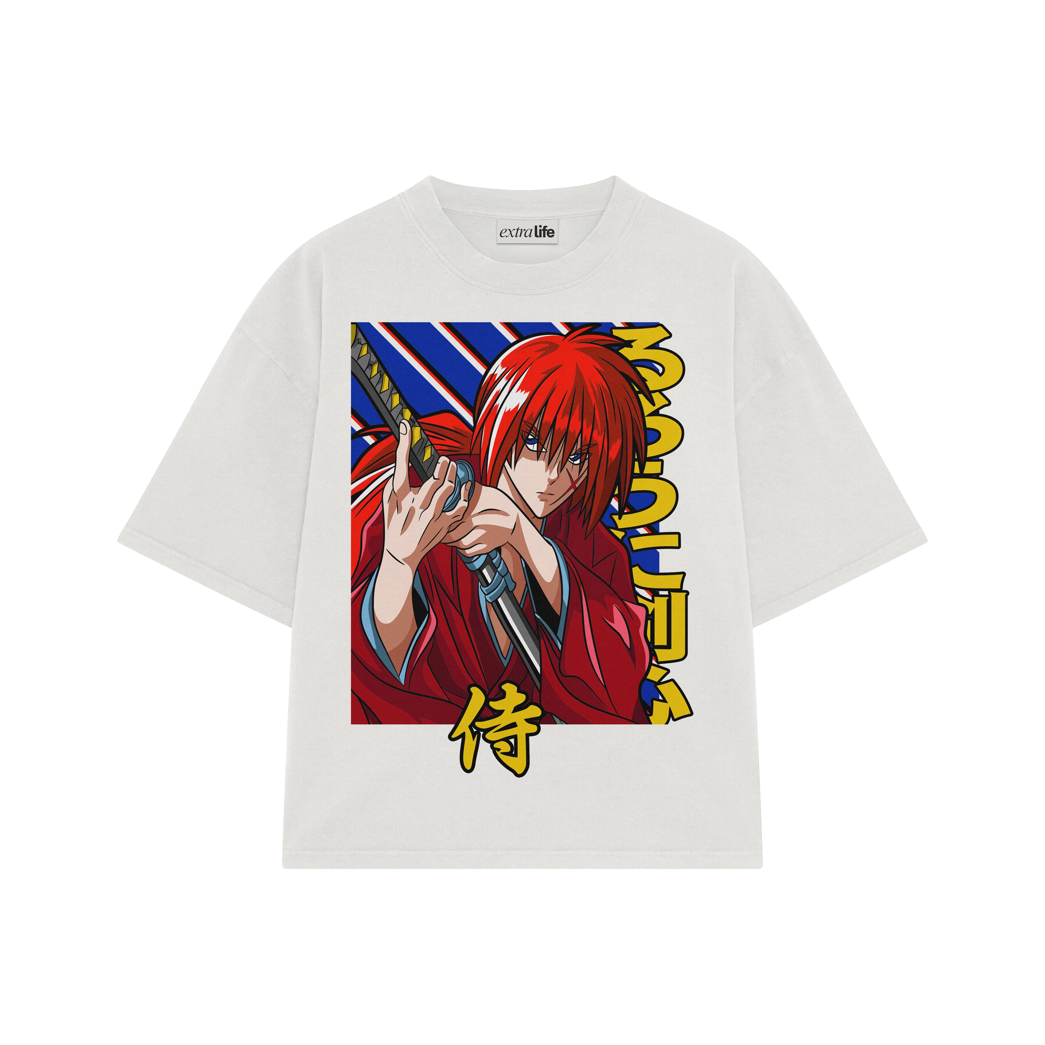 Playera streetwear premium de anime y gaming ExtraLife MX, corte boxy oversized drop shoulder heavyweight en color Deep Black y Off-White, moda urbana mexicana de culto.