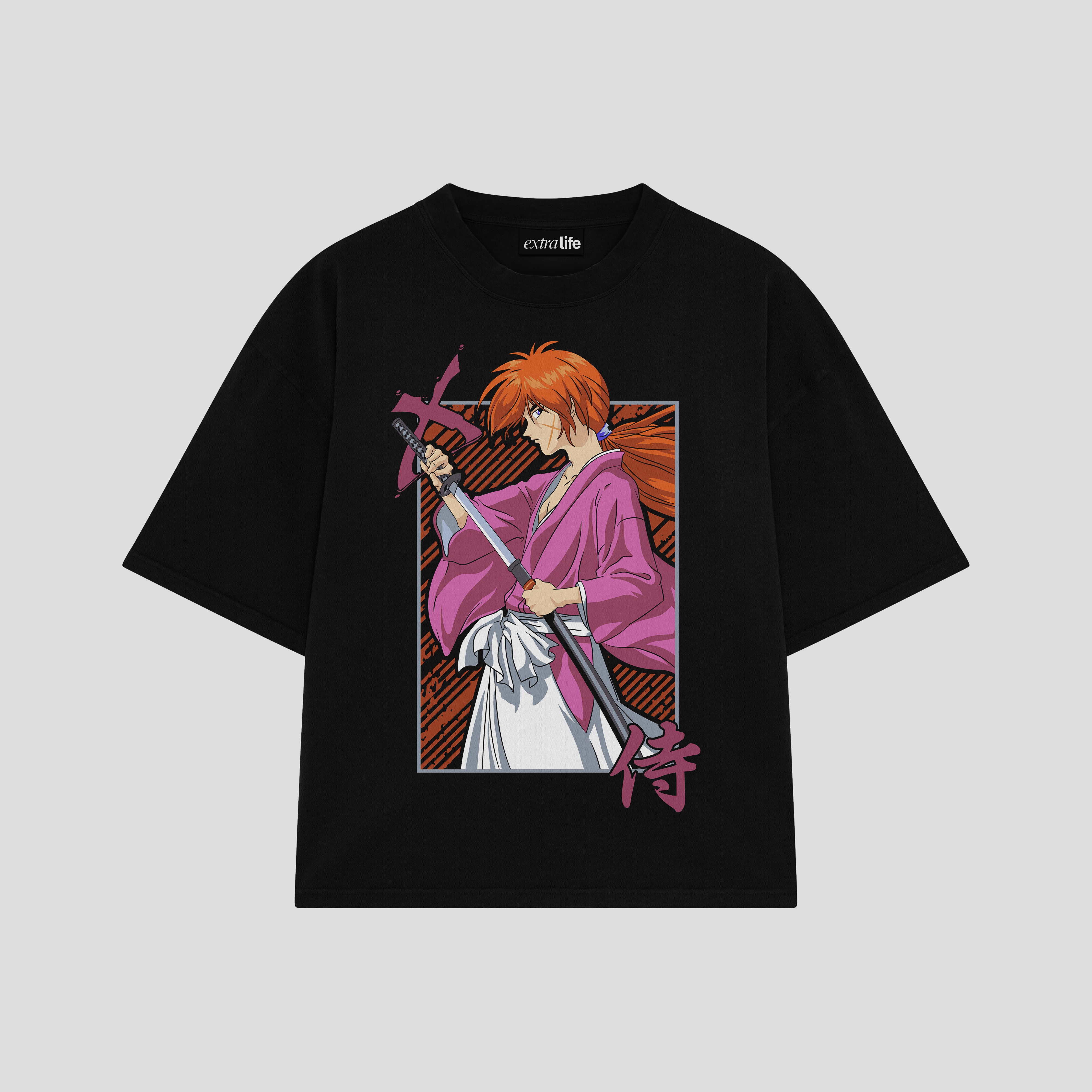 Playera streetwear premium de anime y gaming ExtraLife MX, corte boxy oversized drop shoulder heavyweight en color Deep Black y Off-White, moda urbana mexicana de culto.