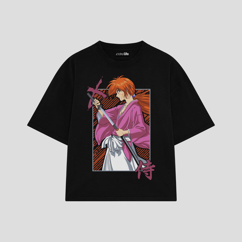 Playera streetwear premium de anime y gaming ExtraLife MX, corte boxy oversized drop shoulder heavyweight en color Deep Black y Off-White, moda urbana mexicana de culto.