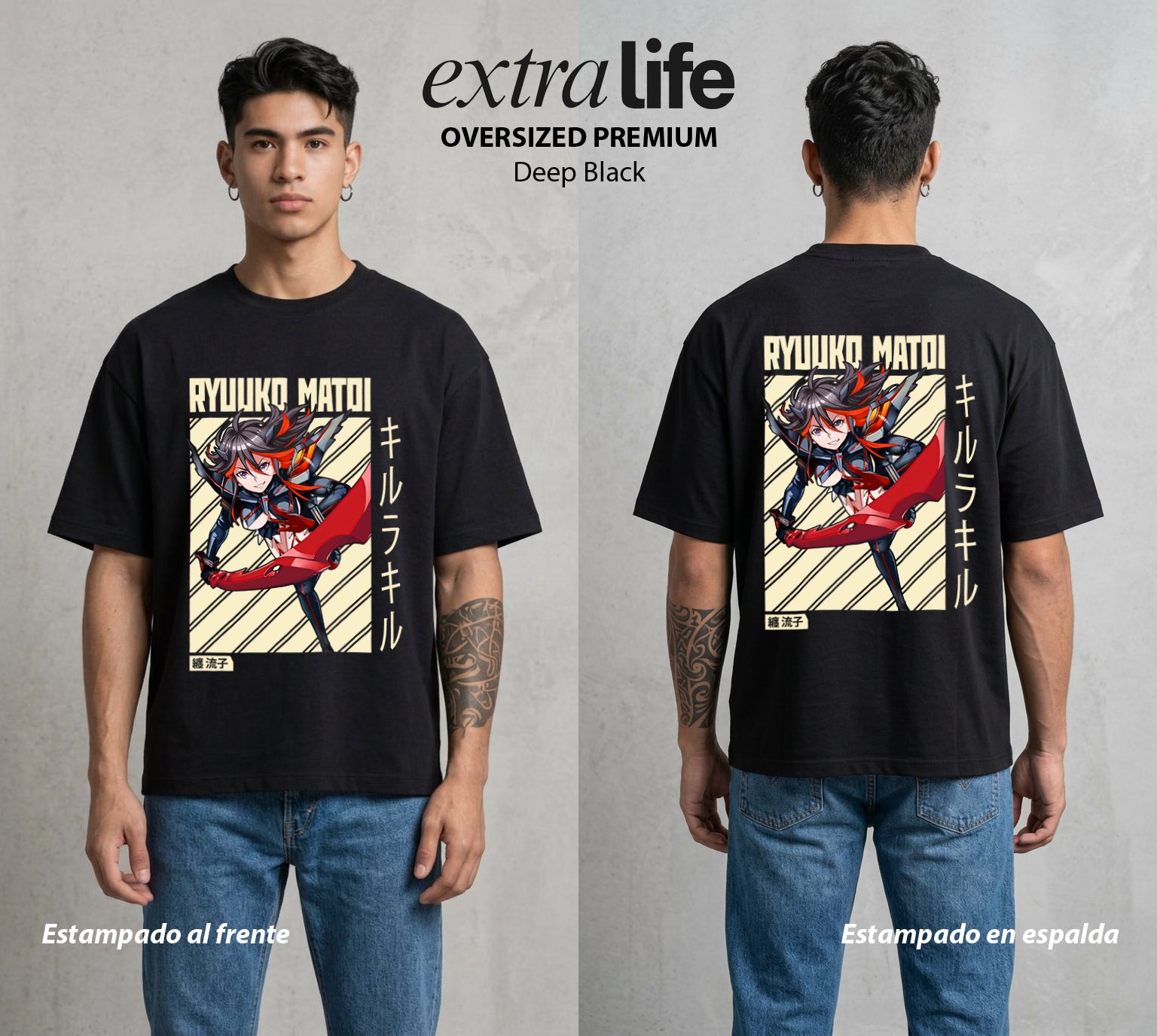 Las Agujas del Destino | La Tijera del Bien #03716 - Playera Oversized Premium | Deep Black - Foto en modelo