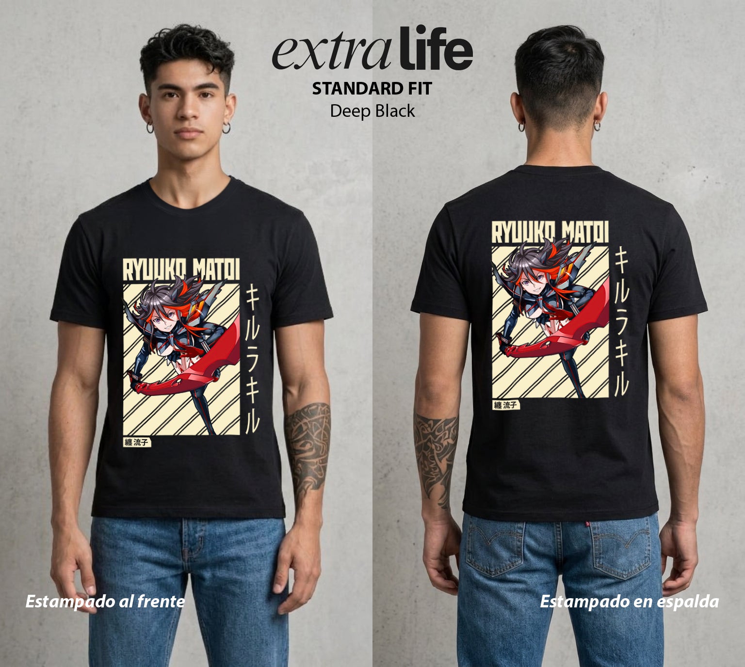 Las Agujas del Destino | La Tijera del Bien #03716 - Playera Standard Fit | Deep Black - Foto en modelo