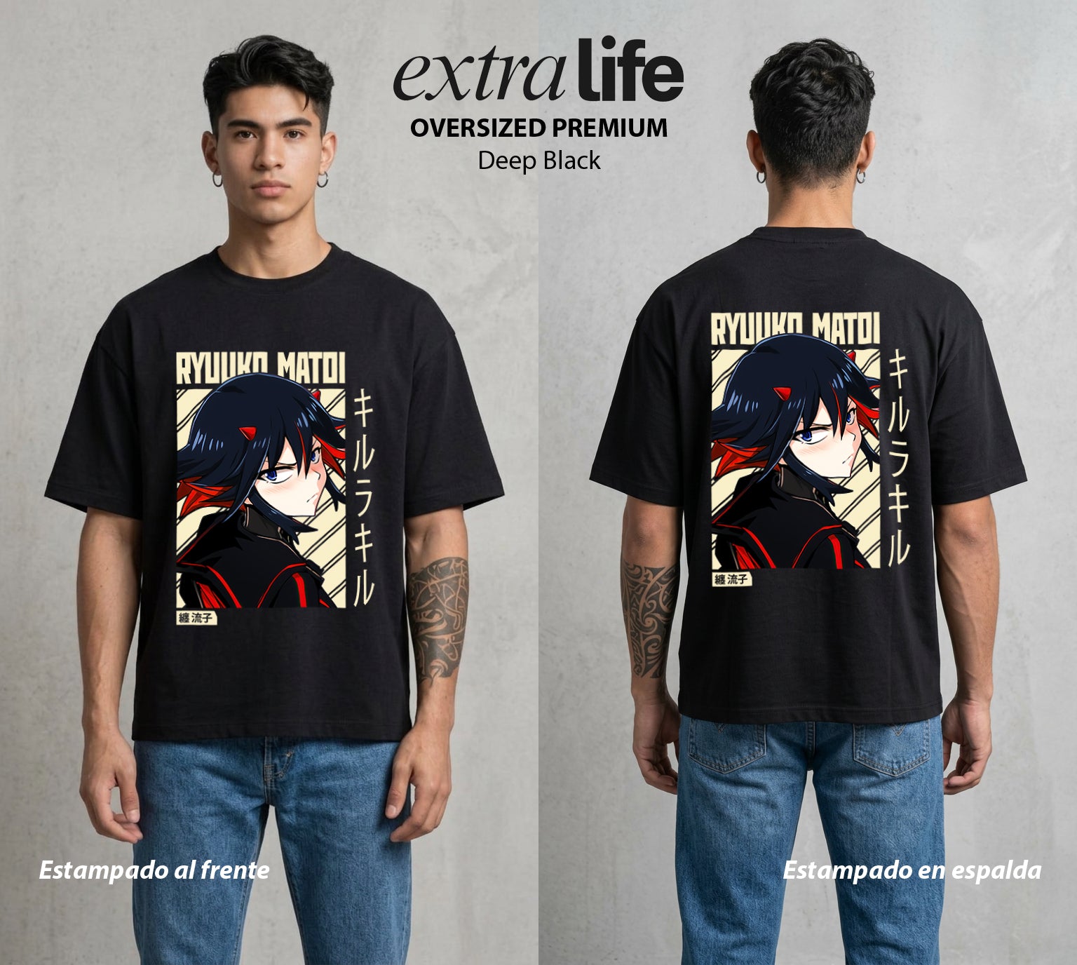 Las Agujas del Destino | El Filo del Destino #03717 - Playera Oversized Premium | Deep Black - Foto en modelo