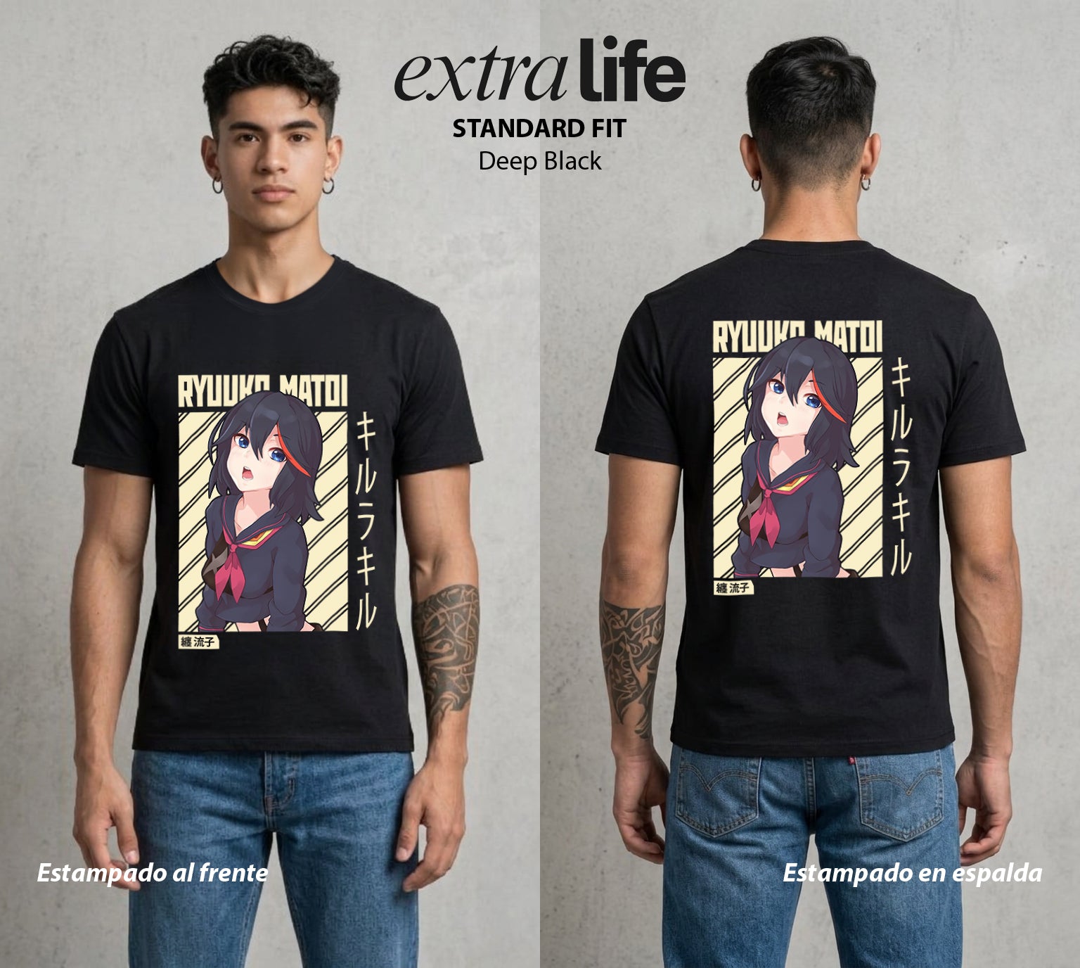 Las Agujas del Destino | La Uniforme del Poder #03718 - Playera Standard Fit | Deep Black - Foto en modelo