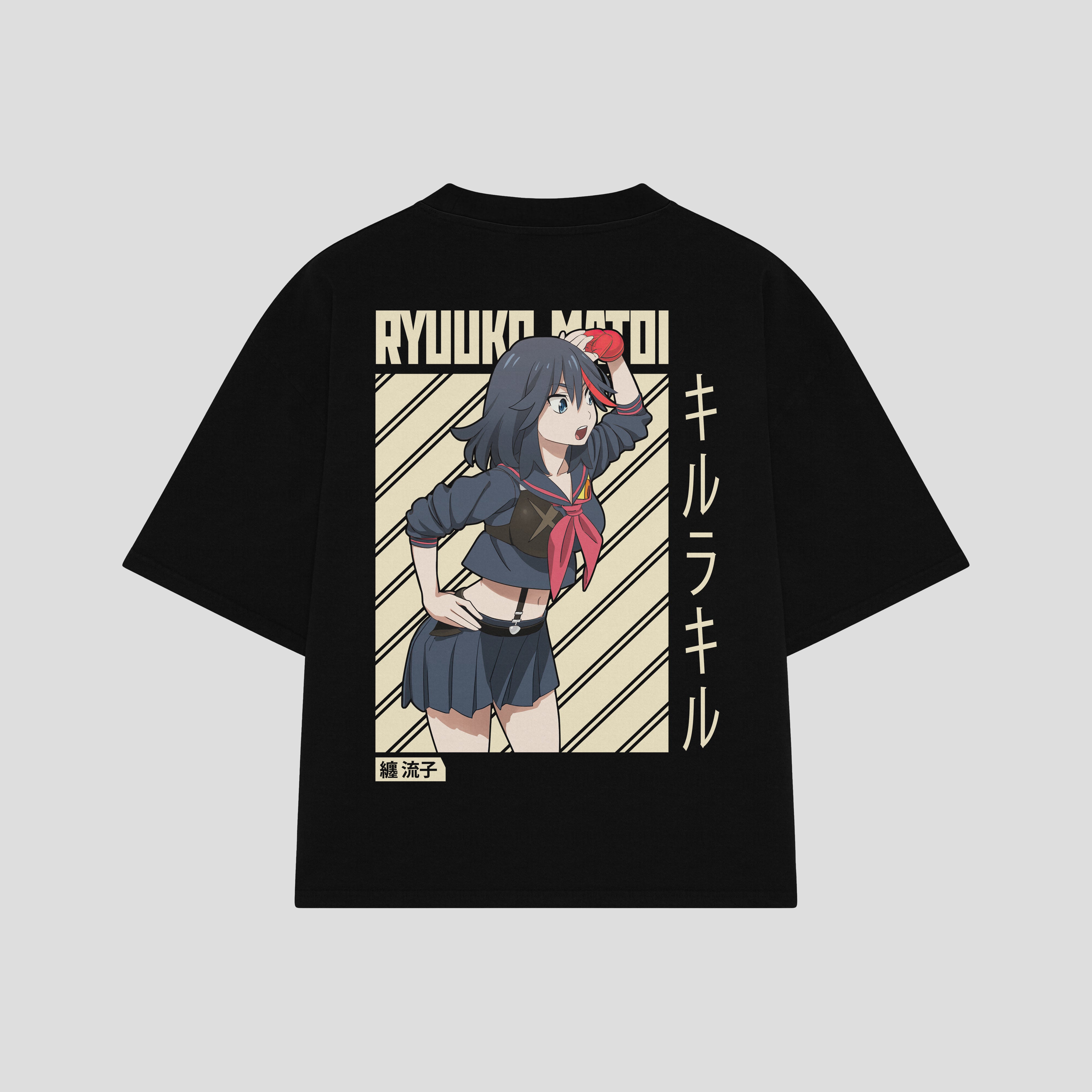 Playera streetwear premium de anime y gaming ExtraLife MX, corte boxy oversized drop shoulder heavyweight en color Deep Black y Off-White, moda urbana mexicana de culto.