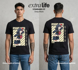 Las Agujas del Destino | La Tijera del Bien #03720 - Playera Standard Fit | Deep Black - Foto en modelo