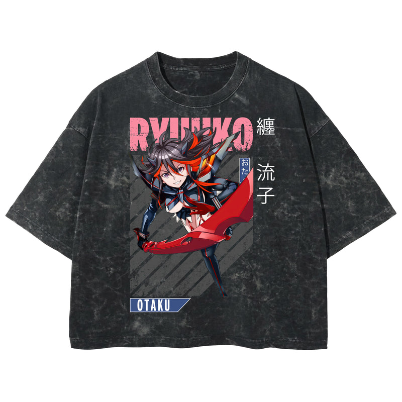 Playera streetwear premium de anime y gaming ExtraLife MX, corte boxy deluxe mineral wash heavyweight en color Acid Wash, moda urbana mexicana de culto.