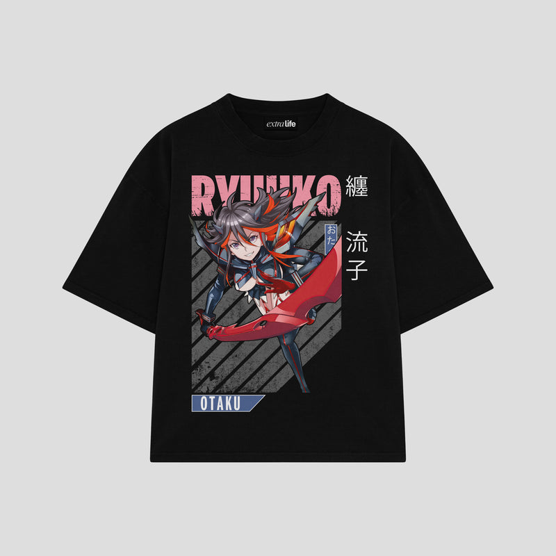 Playera streetwear premium de anime y gaming ExtraLife MX, corte boxy oversized drop shoulder heavyweight en color Deep Black y Off-White, moda urbana mexicana de culto.