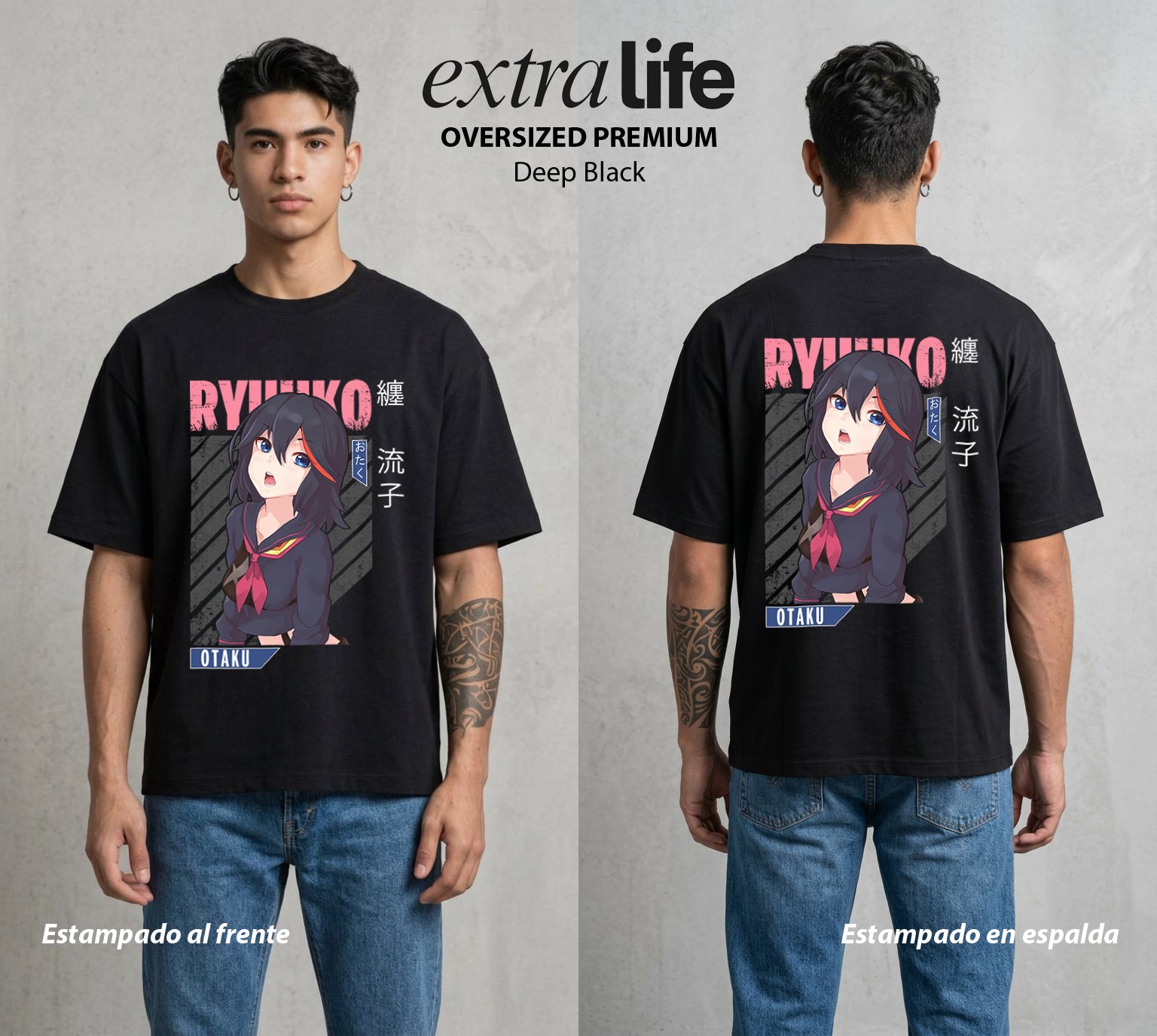 Las Agujas del Destino | El Kamui del Bien #03723 - Playera Oversized Premium | Deep Black - Foto en modelo