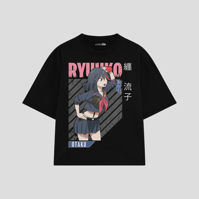 Playera streetwear premium de anime y gaming ExtraLife MX, corte boxy oversized drop shoulder heavyweight en color Deep Black y Off-White, moda urbana mexicana de culto.