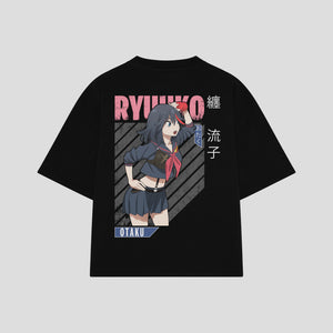 Playera streetwear premium de anime y gaming ExtraLife MX, corte boxy oversized drop shoulder heavyweight en color Deep Black y Off-White, moda urbana mexicana de culto.