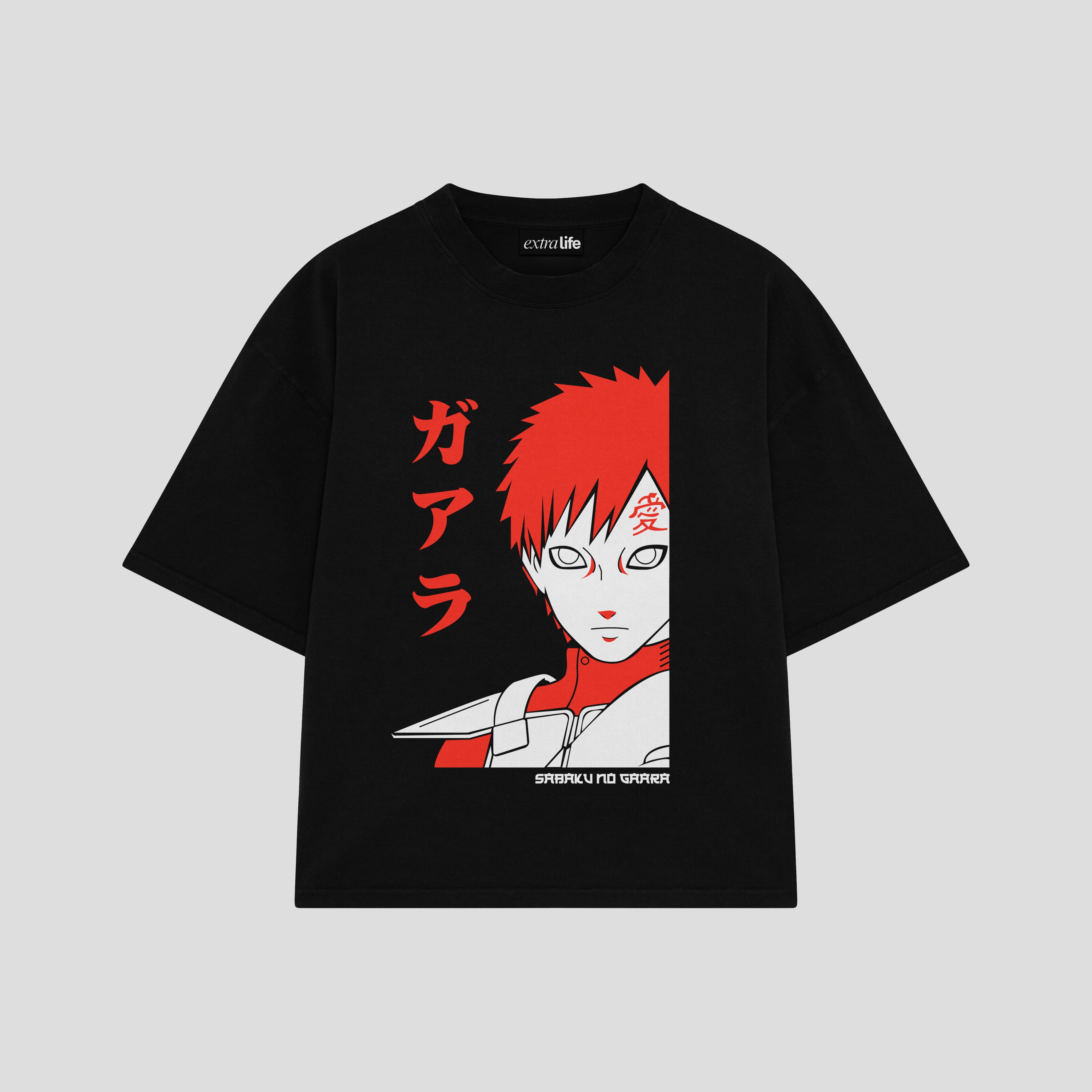 Playera streetwear premium de anime y gaming ExtraLife MX, corte boxy oversized drop shoulder heavyweight en color Deep Black y Off-White, moda urbana mexicana de culto.