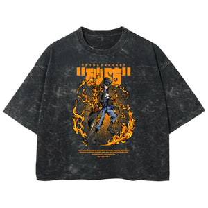 Playera streetwear premium de anime y gaming ExtraLife MX, corte boxy deluxe mineral wash heavyweight en color Acid Wash, moda urbana mexicana de culto.