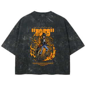 Playera streetwear premium de anime y gaming ExtraLife MX, corte boxy deluxe mineral wash heavyweight en color Acid Wash, moda urbana mexicana de culto.