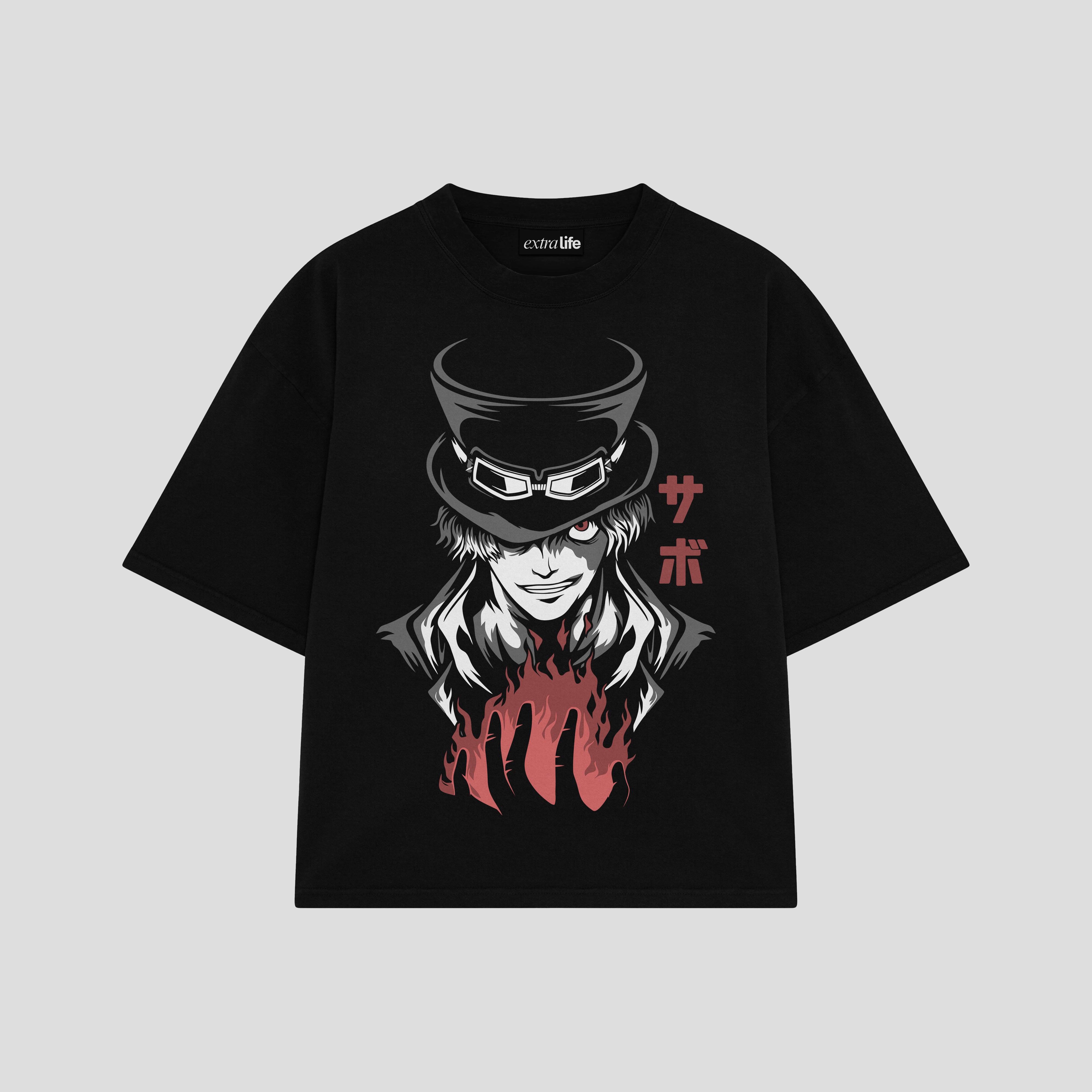 Playera streetwear premium de anime y gaming ExtraLife MX, corte boxy oversized drop shoulder heavyweight en color Deep Black y Off-White, moda urbana mexicana de culto.