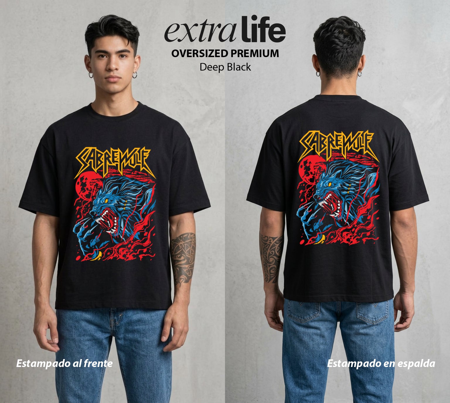 El Combate Instintivo | El Hombre Lobo del Torneo #03729 - Playera Oversized Premium | Deep Black - Foto en modelo