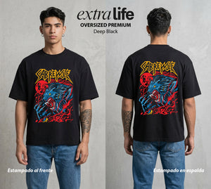 El Combate Instintivo | El Hombre Lobo del Torneo #03729 - Playera Oversized Premium | Deep Black - Foto en modelo
