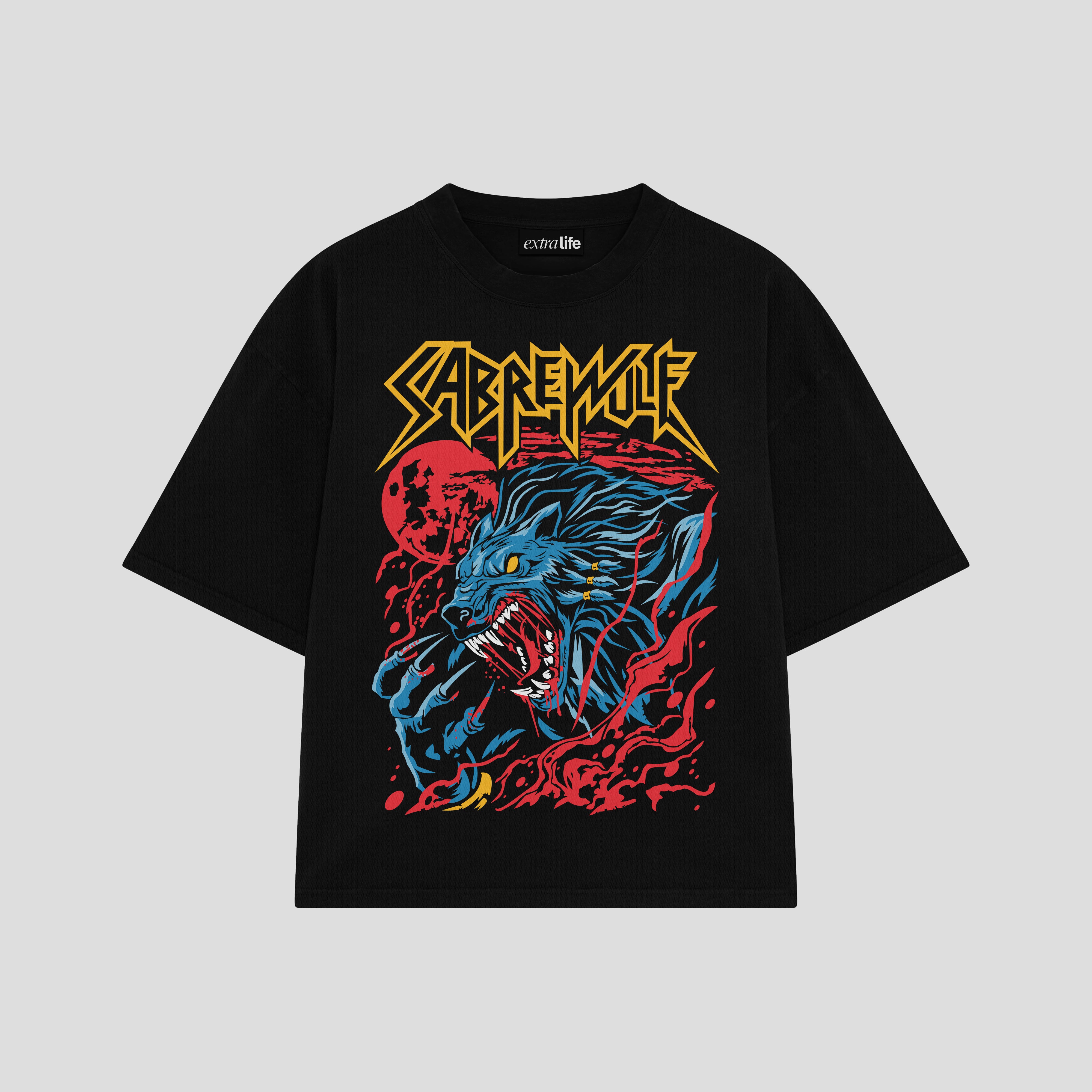 Playera streetwear premium de anime y gaming ExtraLife MX, corte boxy oversized drop shoulder heavyweight en color Deep Black y Off-White, moda urbana mexicana de culto.