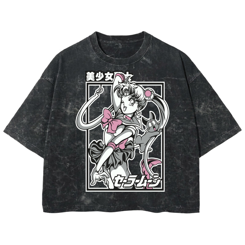 Playera streetwear premium de anime y gaming ExtraLife MX, corte boxy deluxe mineral wash heavyweight en color Acid Wash, moda urbana mexicana de culto.
