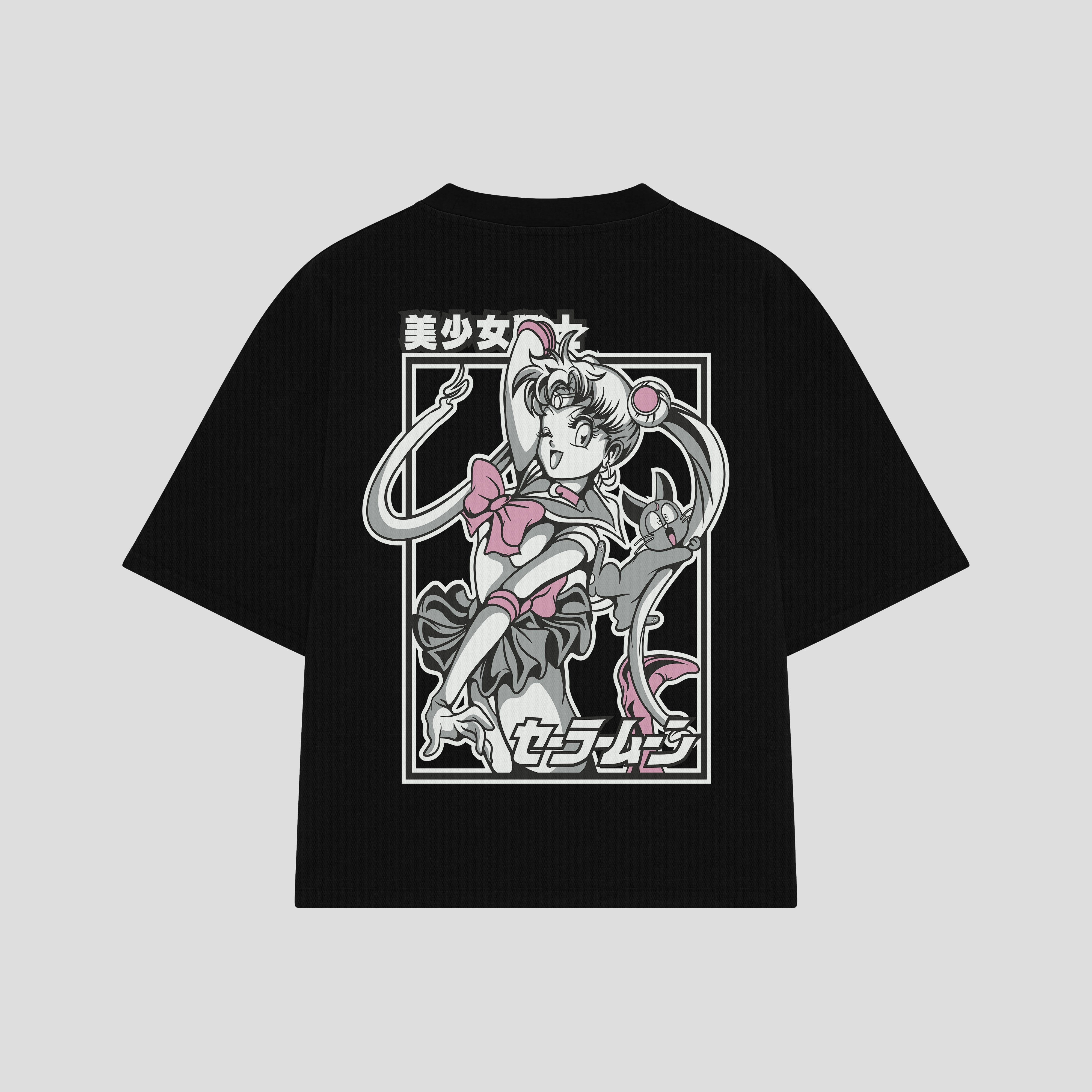 Playera streetwear premium de anime y gaming ExtraLife MX, corte boxy oversized drop shoulder heavyweight en color Deep Black y Off-White, moda urbana mexicana de culto.