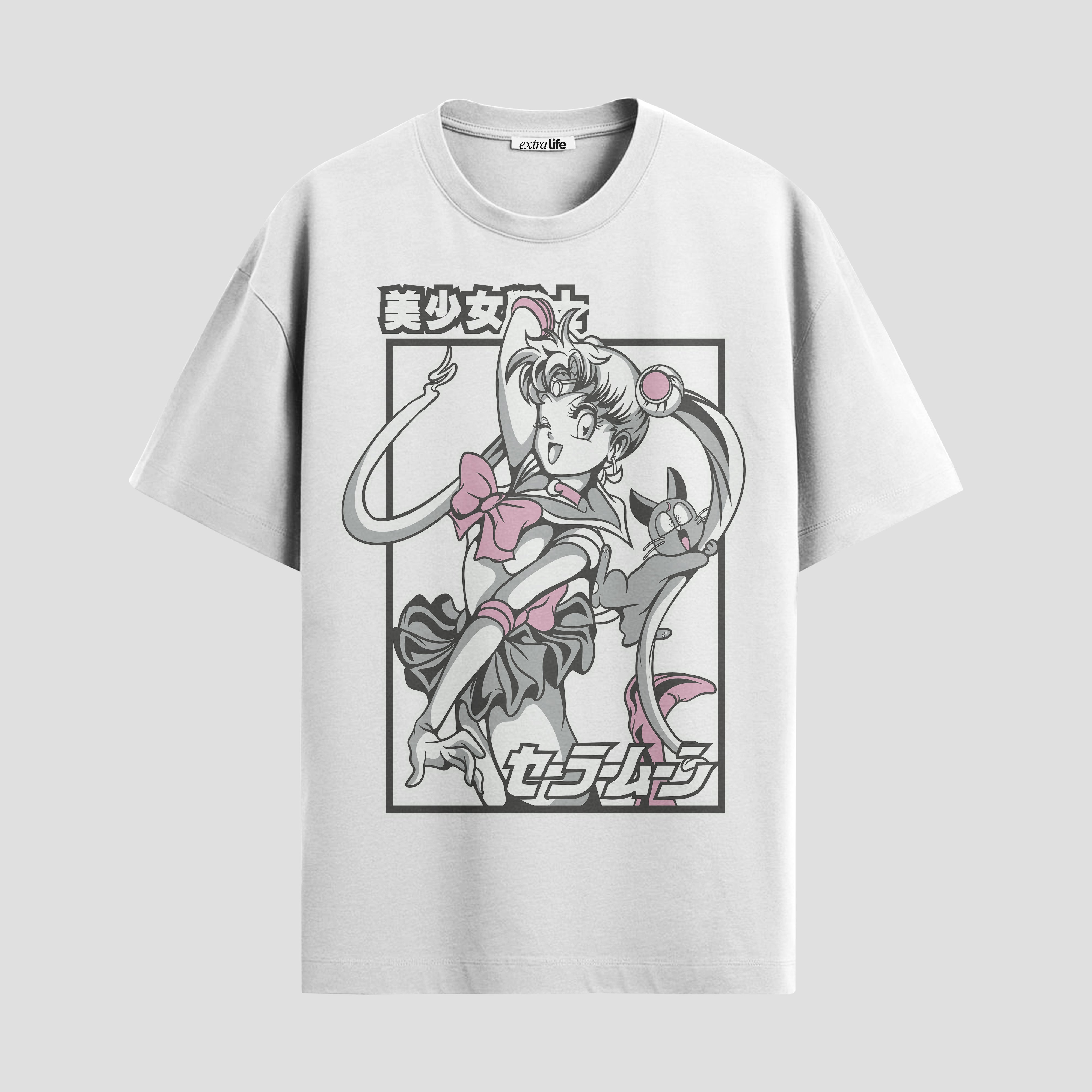 Playera urbana de anime y gaming ExtraLife MX, corte Standard Fit unisex ligero y transpirable en color Deep Black y Pure White, ropa de uso diario para gym y casual.