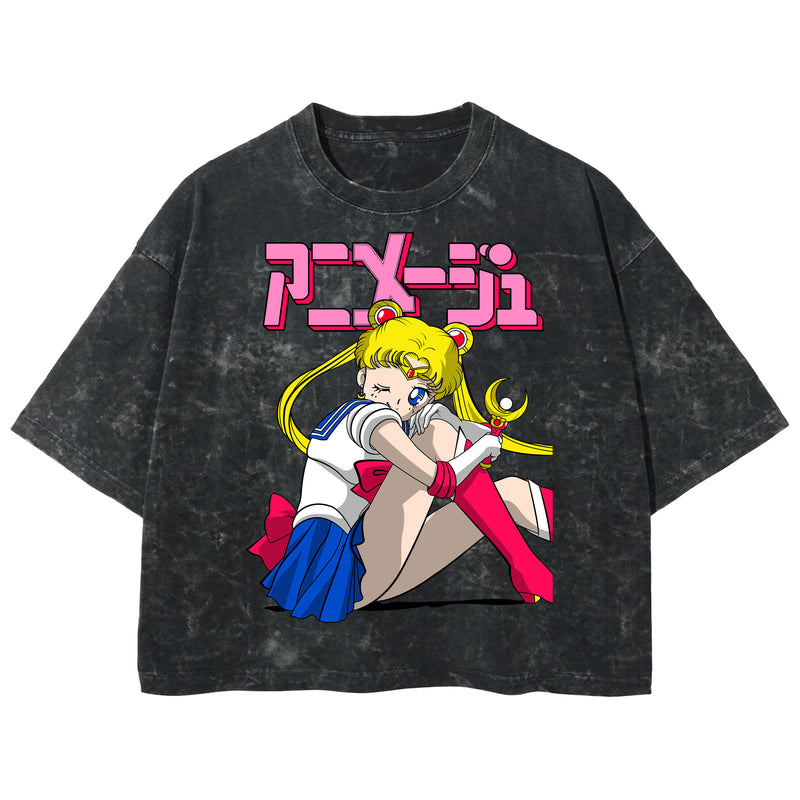 Playera streetwear premium de anime y gaming ExtraLife MX, corte boxy deluxe mineral wash heavyweight en color Acid Wash, moda urbana mexicana de culto.