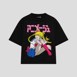 Playera streetwear premium de anime y gaming ExtraLife MX, corte boxy oversized drop shoulder heavyweight en color Deep Black y Off-White, moda urbana mexicana de culto.