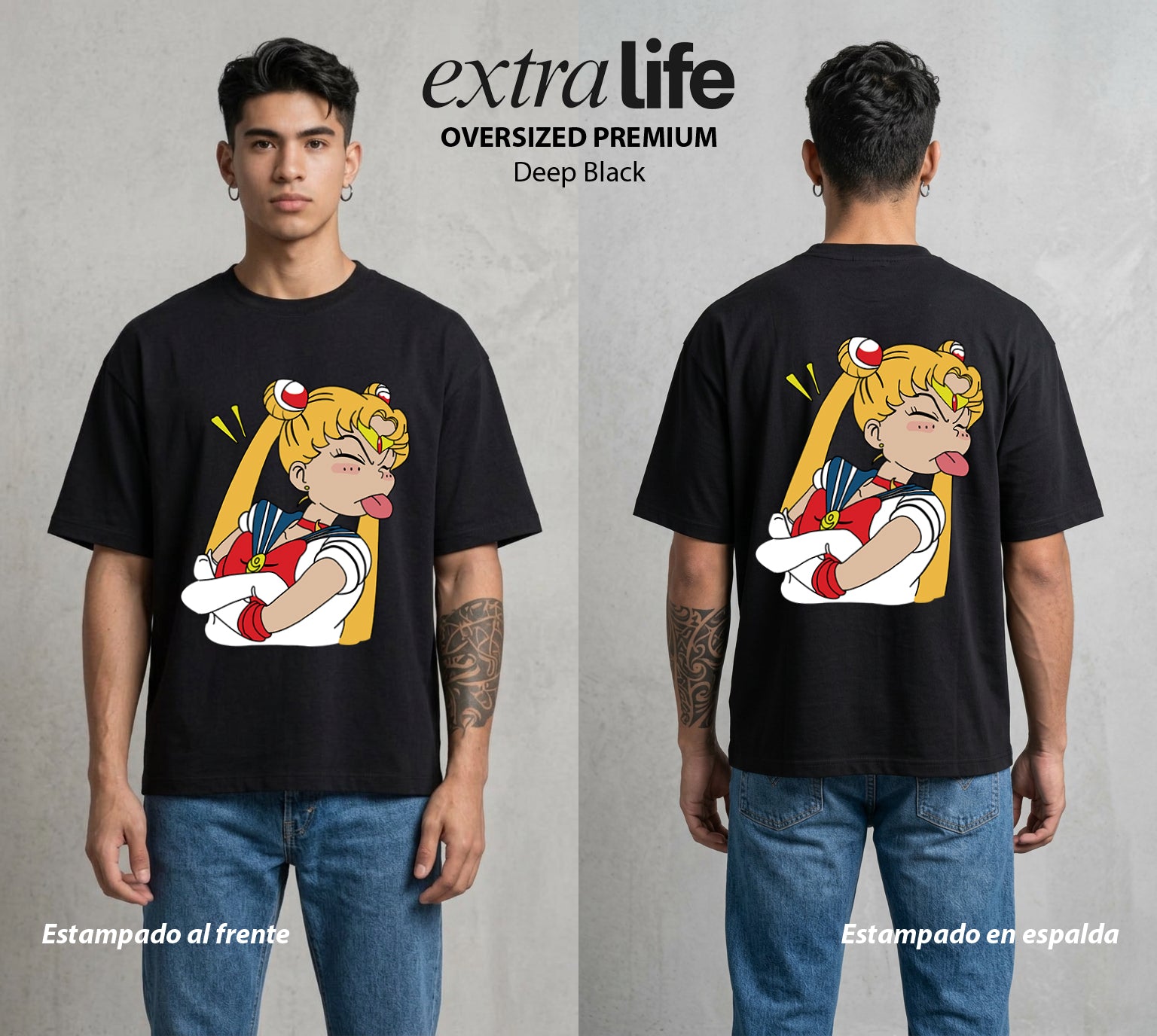 Las Guerreras del Cosmos | La Guerrera del Bien #03733 - Playera Oversized Premium | Deep Black - Foto en modelo