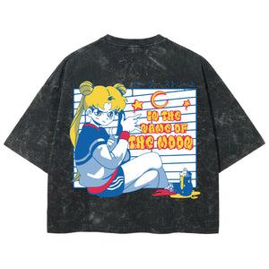Playera streetwear premium de anime y gaming ExtraLife MX, corte boxy deluxe mineral wash heavyweight en color Acid Wash, moda urbana mexicana de culto.