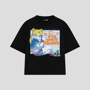 Playera streetwear premium de anime y gaming ExtraLife MX, corte boxy oversized drop shoulder heavyweight en color Deep Black y Off-White, moda urbana mexicana de culto.