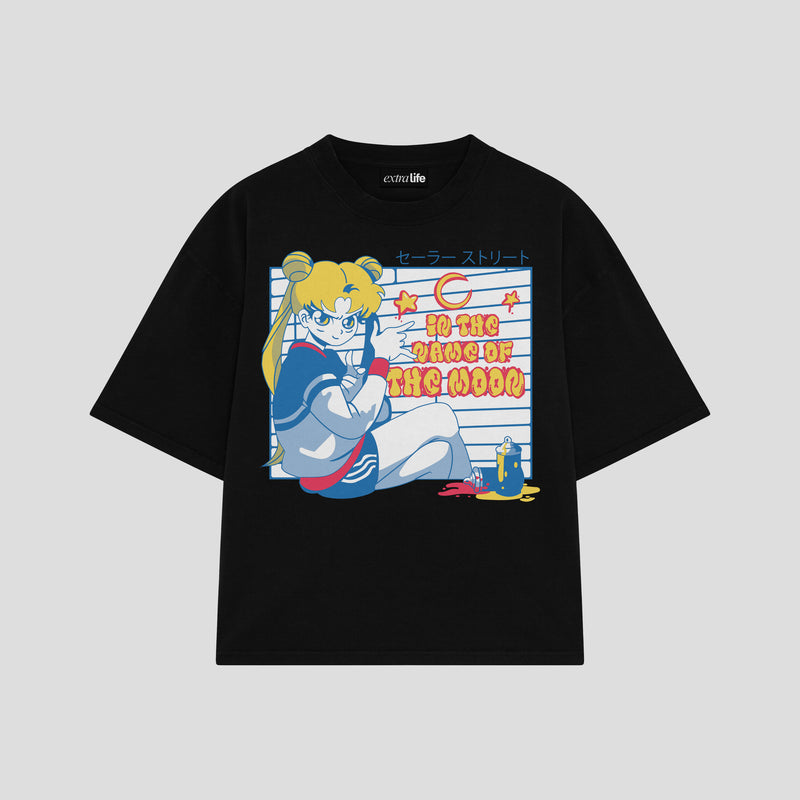 Playera streetwear premium de anime y gaming ExtraLife MX, corte boxy oversized drop shoulder heavyweight en color Deep Black y Off-White, moda urbana mexicana de culto.