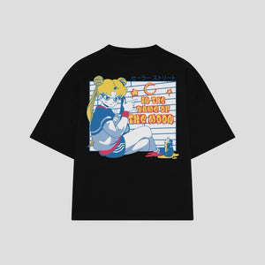 Playera streetwear premium de anime y gaming ExtraLife MX, corte boxy oversized drop shoulder heavyweight en color Deep Black y Off-White, moda urbana mexicana de culto.