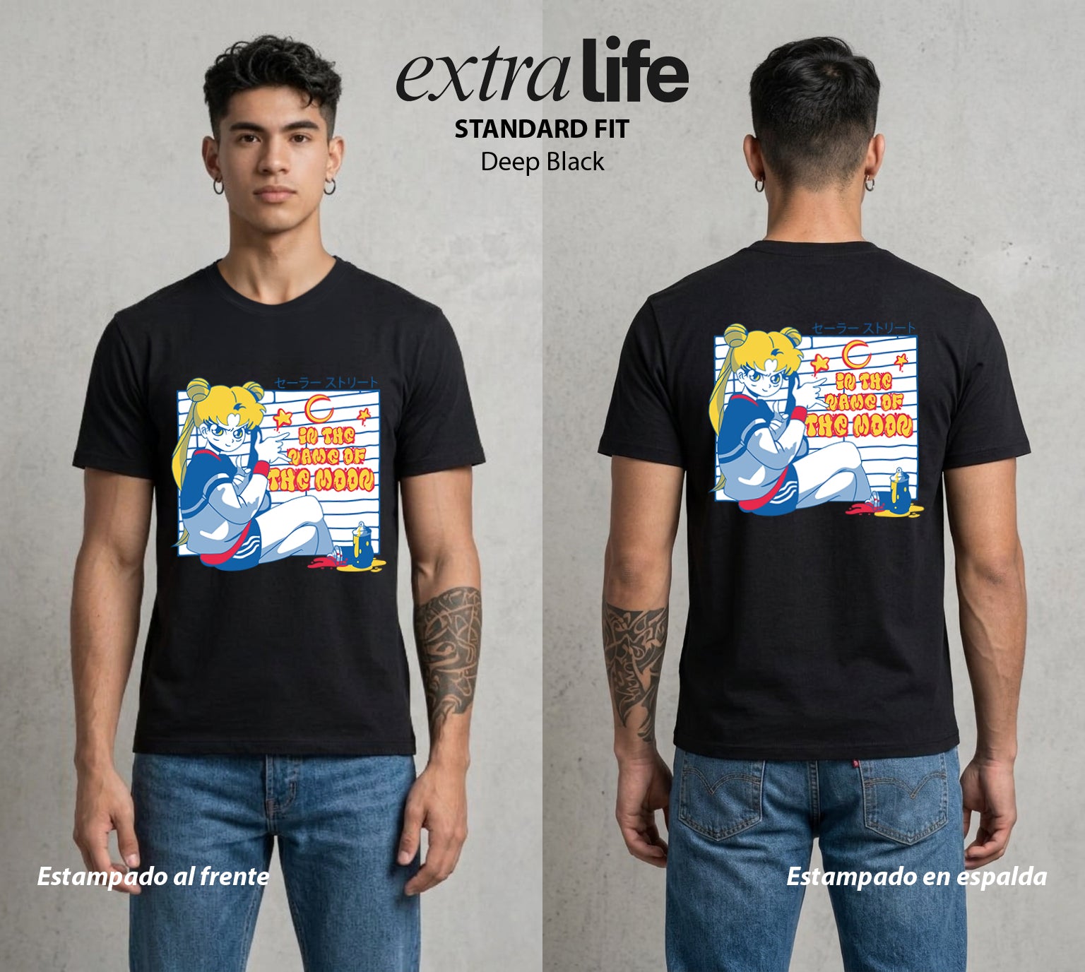 Las Guerreras del Cosmos | La Luna del Cosmos #03734 - Playera Standard Fit | Deep Black - Foto en modelo