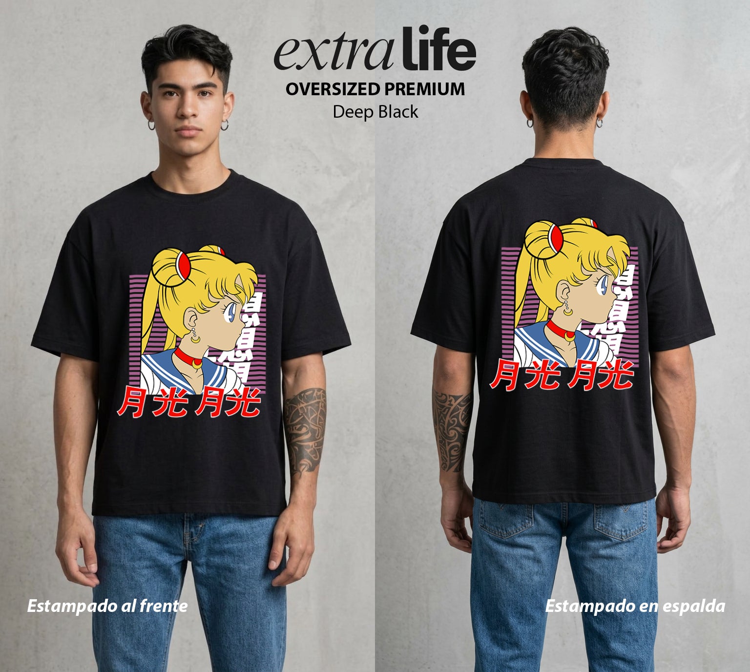 Las Guerreras del Cosmos | La Guerrera del Bien #03735 - Playera Oversized Premium | Deep Black - Foto en modelo