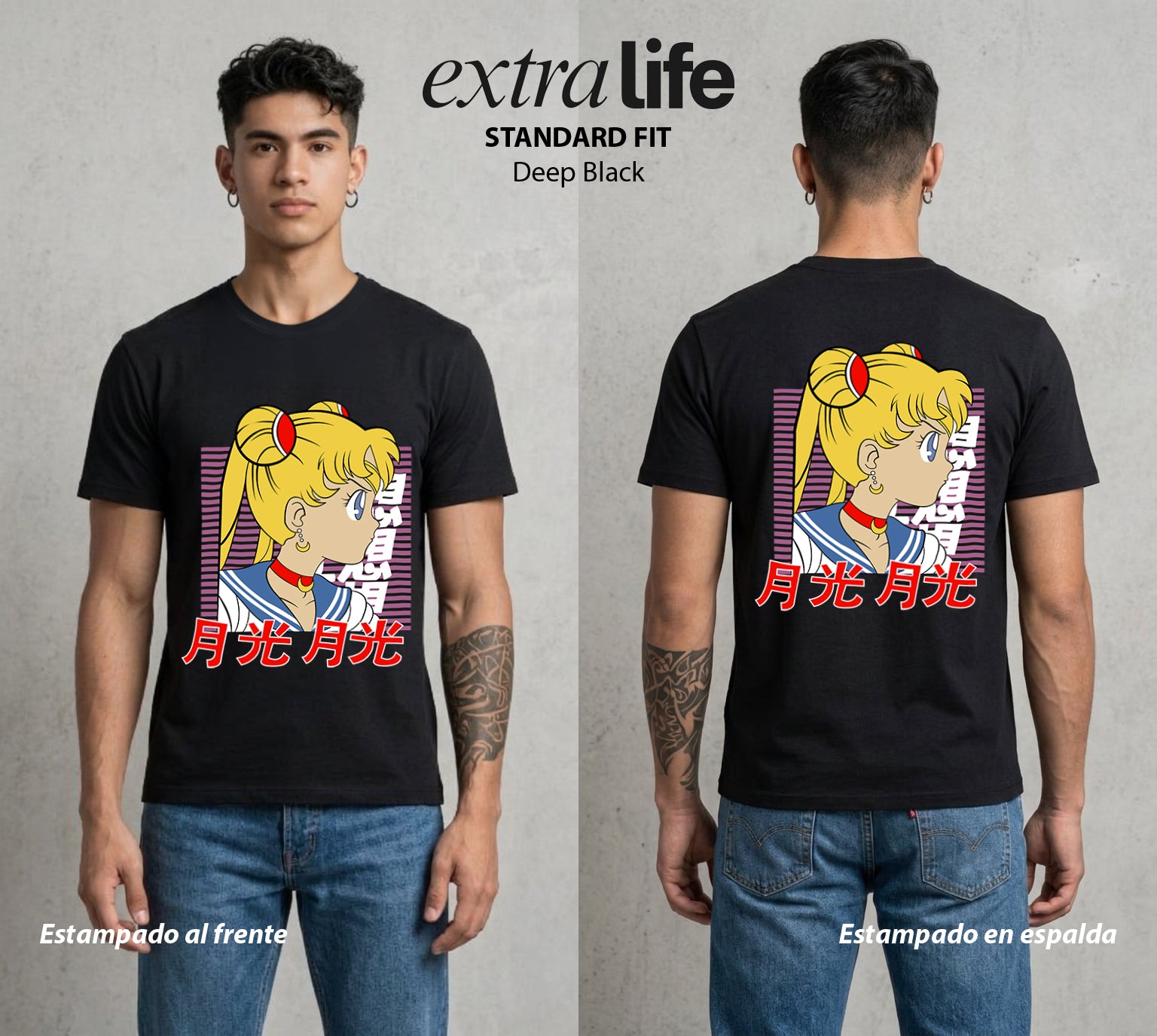 Las Guerreras del Cosmos | La Guerrera del Bien #03735 - Playera Standard Fit | Deep Black - Foto en modelo