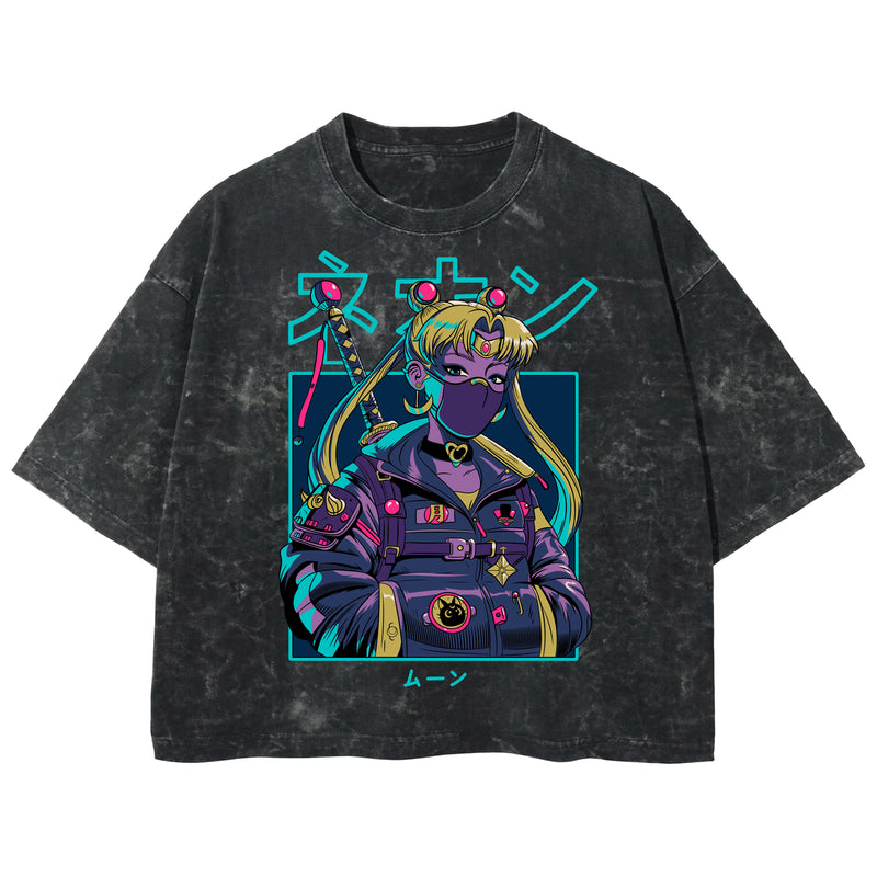 Playera streetwear premium de anime y gaming ExtraLife MX, corte boxy deluxe mineral wash heavyweight en color Acid Wash, moda urbana mexicana de culto.