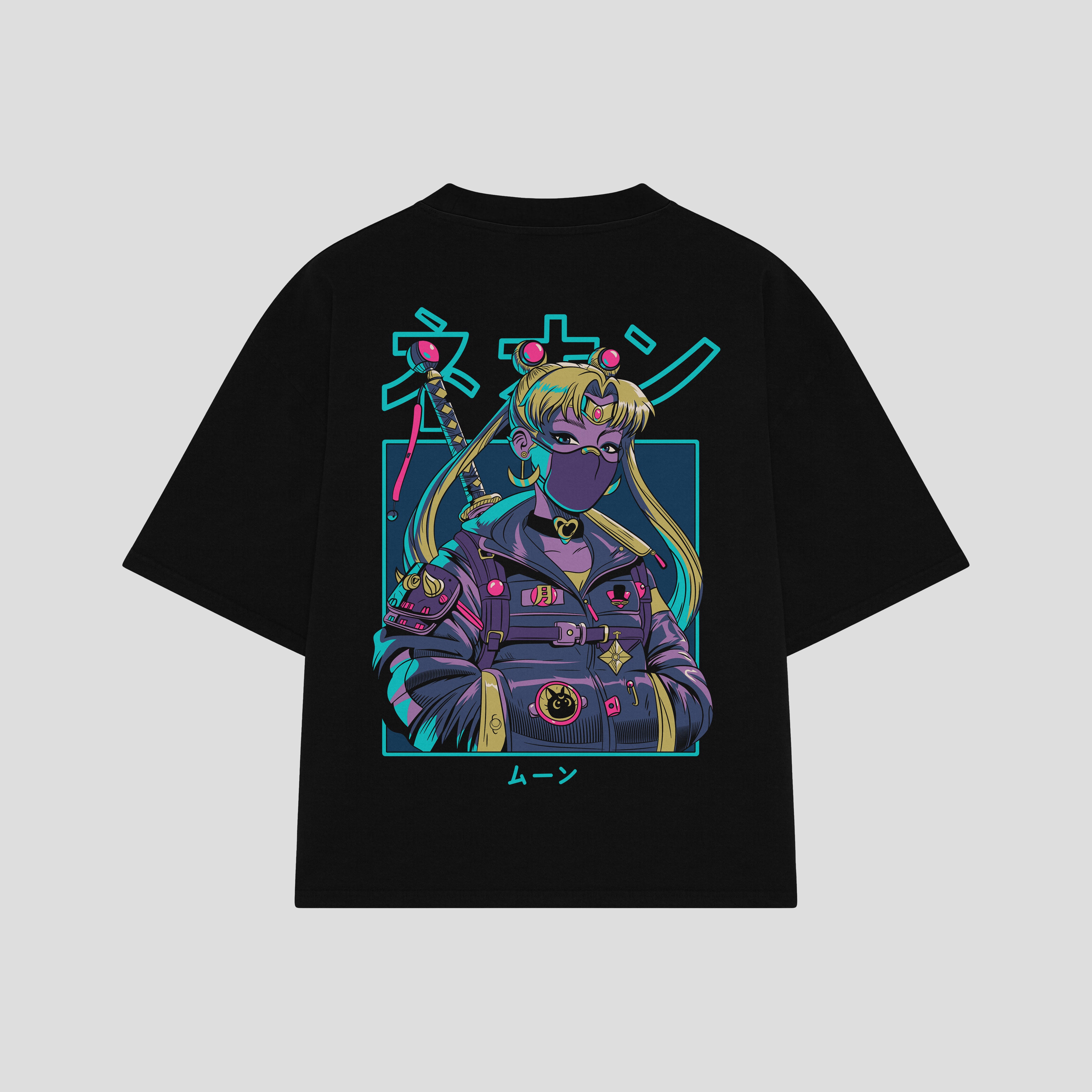 Playera streetwear premium de anime y gaming ExtraLife MX, corte boxy oversized drop shoulder heavyweight en color Deep Black y Off-White, moda urbana mexicana de culto.
