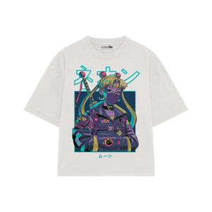 Playera streetwear premium de anime y gaming ExtraLife MX, corte boxy oversized drop shoulder heavyweight en color Deep Black y Off-White, moda urbana mexicana de culto.