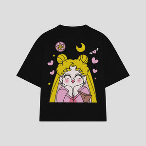 Playera streetwear premium de anime y gaming ExtraLife MX, corte boxy oversized drop shoulder heavyweight en color Deep Black y Off-White, moda urbana mexicana de culto.
