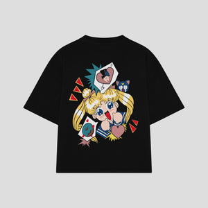 Playera streetwear premium de anime y gaming ExtraLife MX, corte boxy oversized drop shoulder heavyweight en color Deep Black y Off-White, moda urbana mexicana de culto.