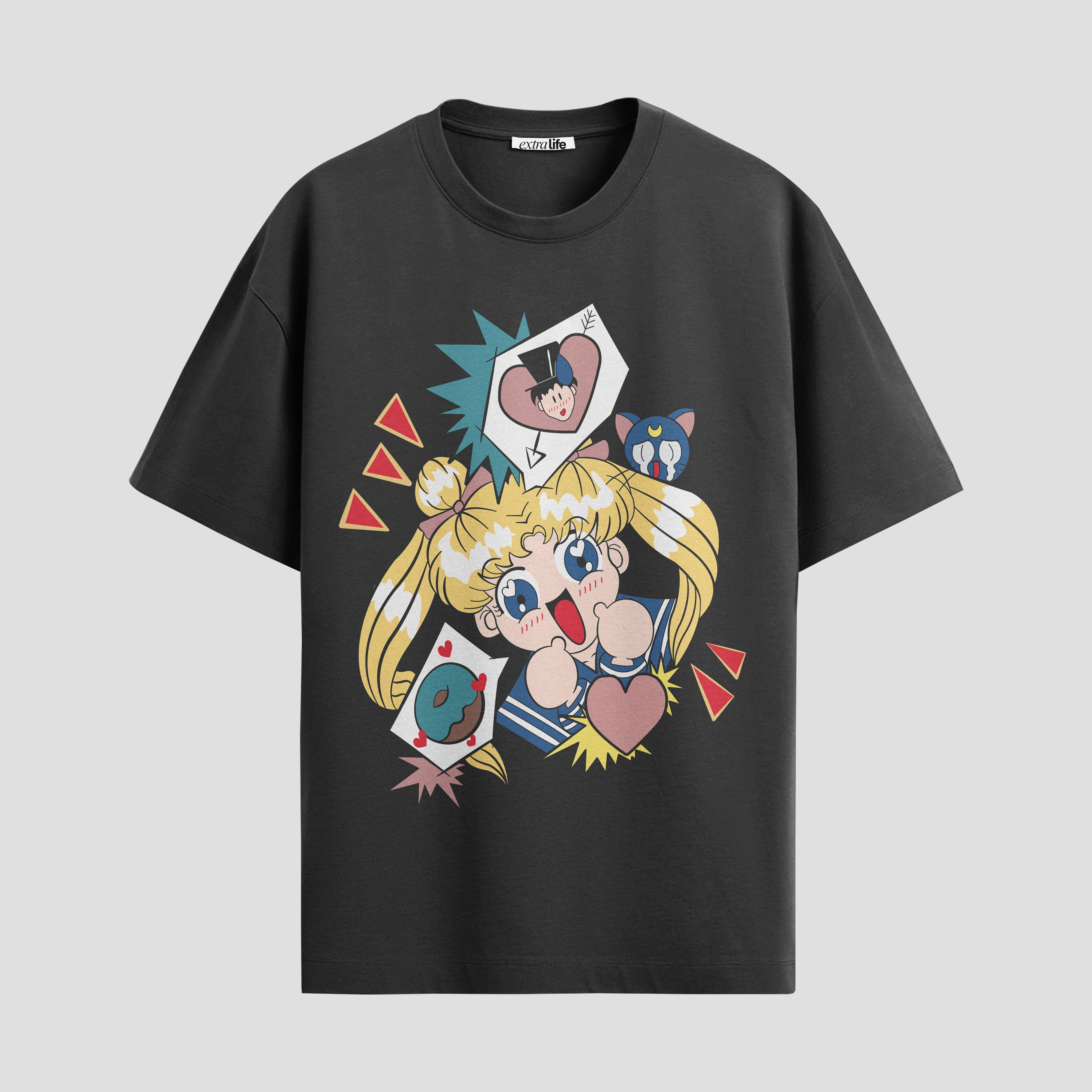 Playera urbana de anime y gaming ExtraLife MX, corte Standard Fit unisex ligero y transpirable en color Deep Black y Pure White, ropa de uso diario para gym y casual.