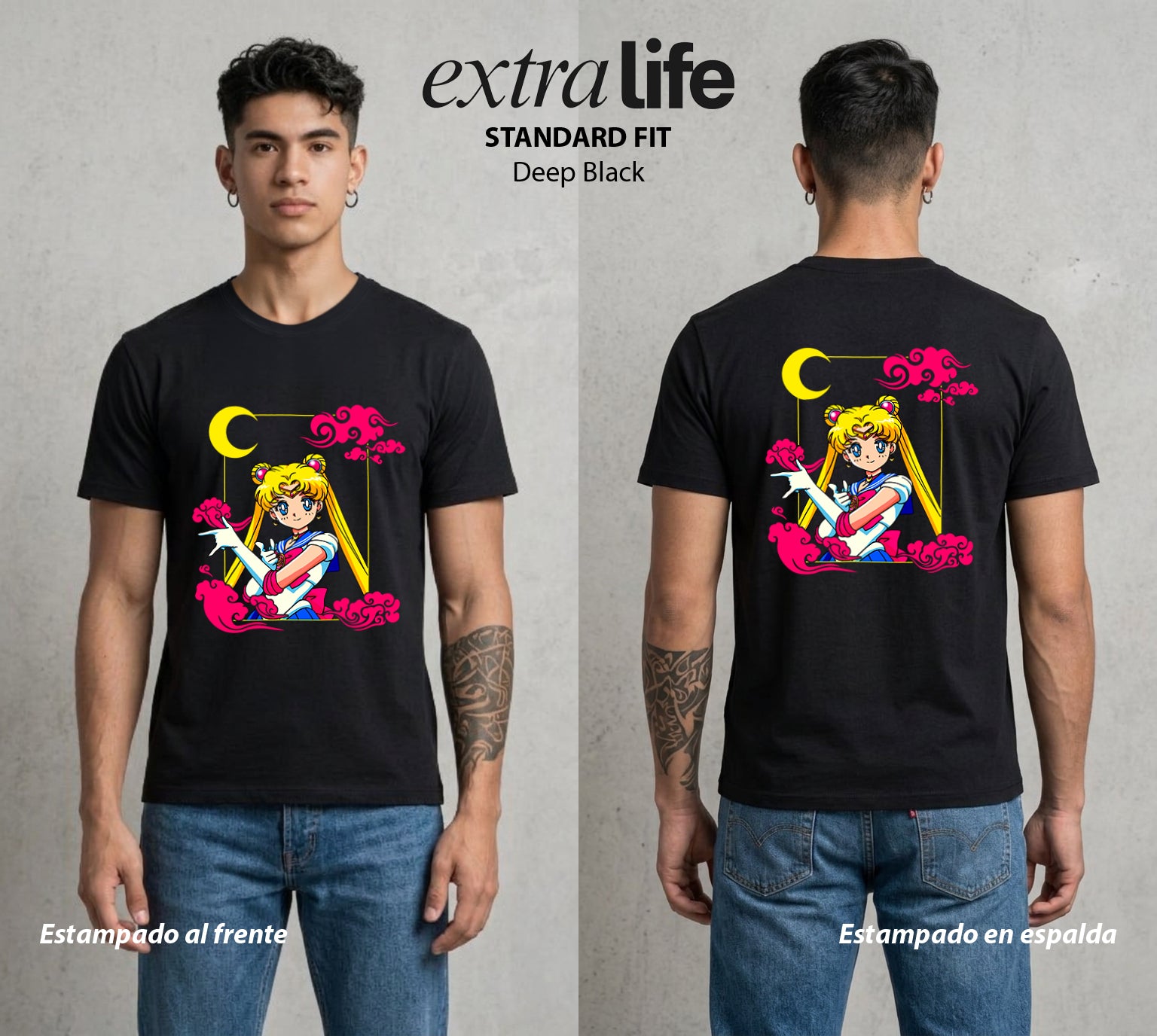Las Guerreras del Cosmos | La Guerrera del Bien #03739 - Playera Standard Fit | Deep Black - Foto en modelo