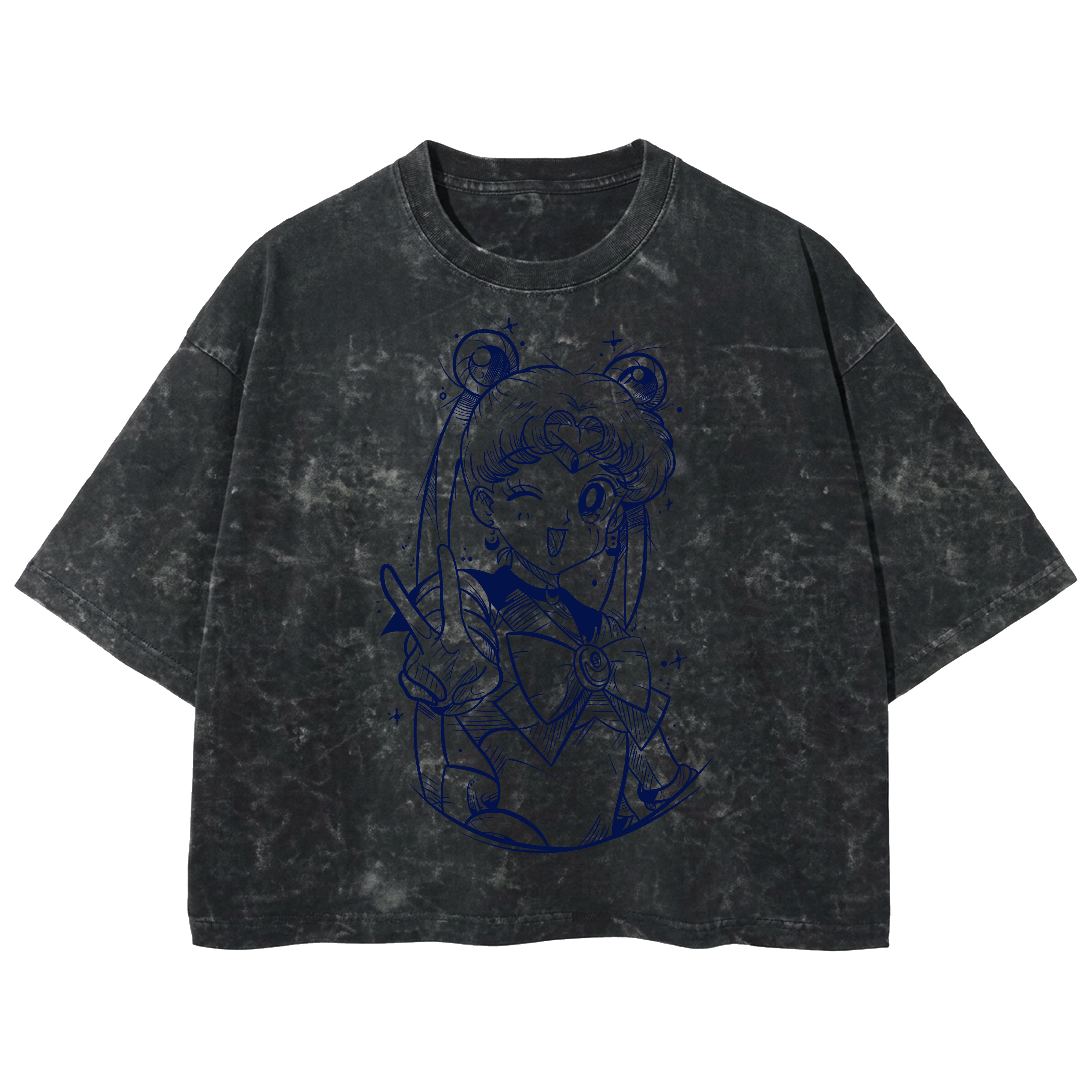 Playera streetwear premium de anime y gaming ExtraLife MX, corte boxy deluxe mineral wash heavyweight en color Acid Wash, moda urbana mexicana de culto.