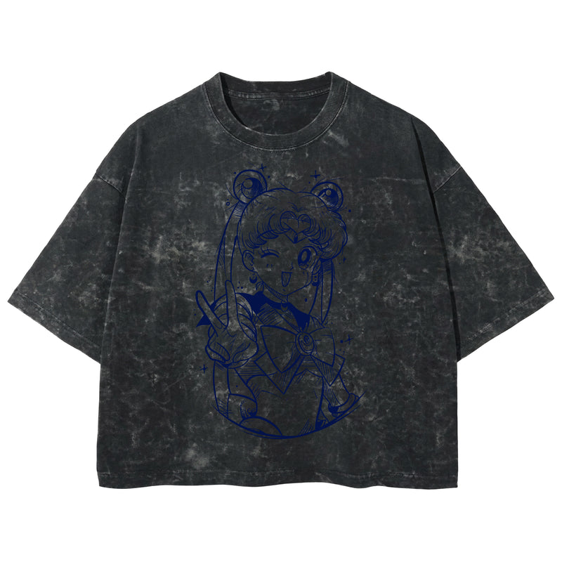 Playera streetwear premium de anime y gaming ExtraLife MX, corte boxy deluxe mineral wash heavyweight en color Acid Wash, moda urbana mexicana de culto.