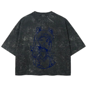 Playera streetwear premium de anime y gaming ExtraLife MX, corte boxy deluxe mineral wash heavyweight en color Acid Wash, moda urbana mexicana de culto.