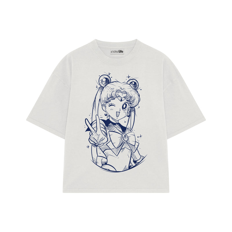 Playera streetwear premium de anime y gaming ExtraLife MX, corte boxy oversized drop shoulder heavyweight en color Deep Black y Off-White, moda urbana mexicana de culto.